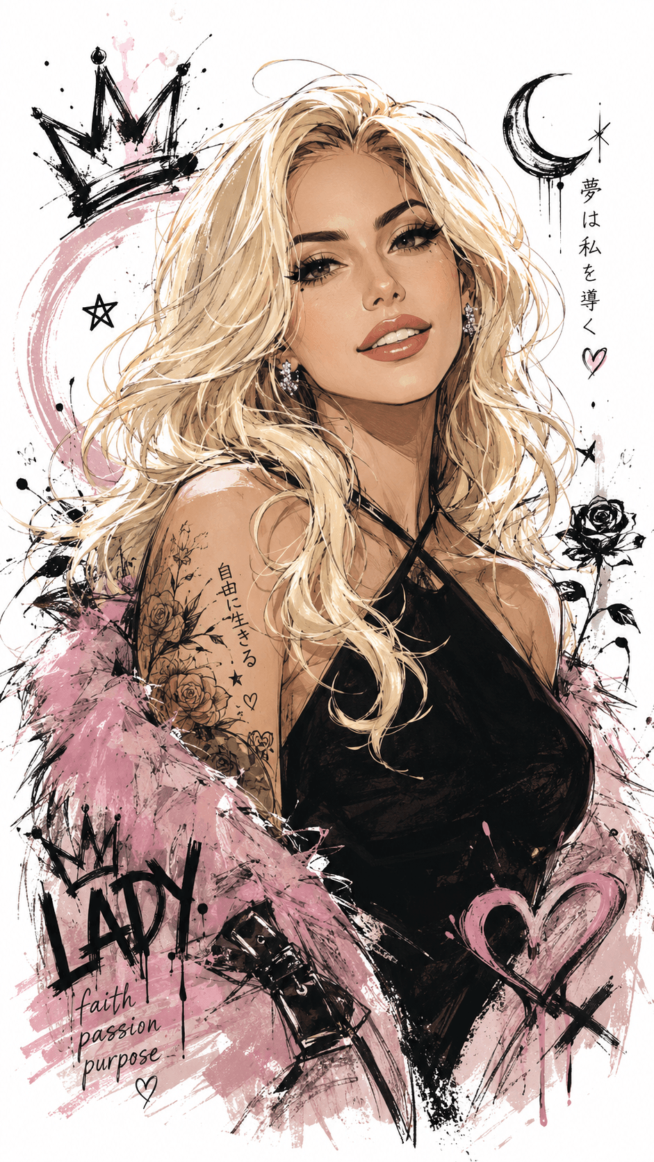Japanese Anime Graffiti Portrait Prompt | High Detail Ink Splash Character Illustration | Midjourney, SDXL & AI Art Generator