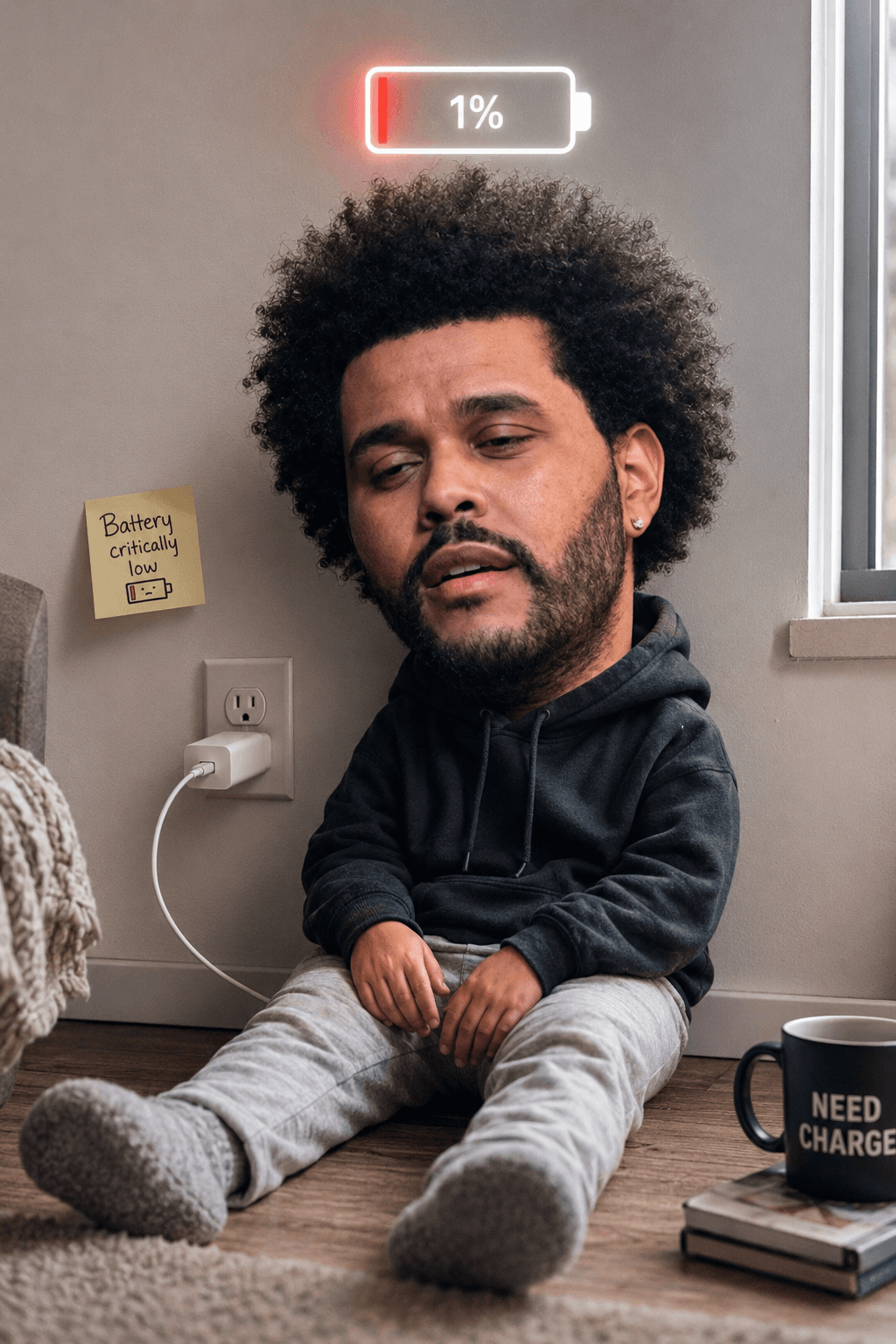 Out of Battery AI Portrait Prompt | Funny Big Head Realistic Character | Identity-Preserving Meme Photo Generator