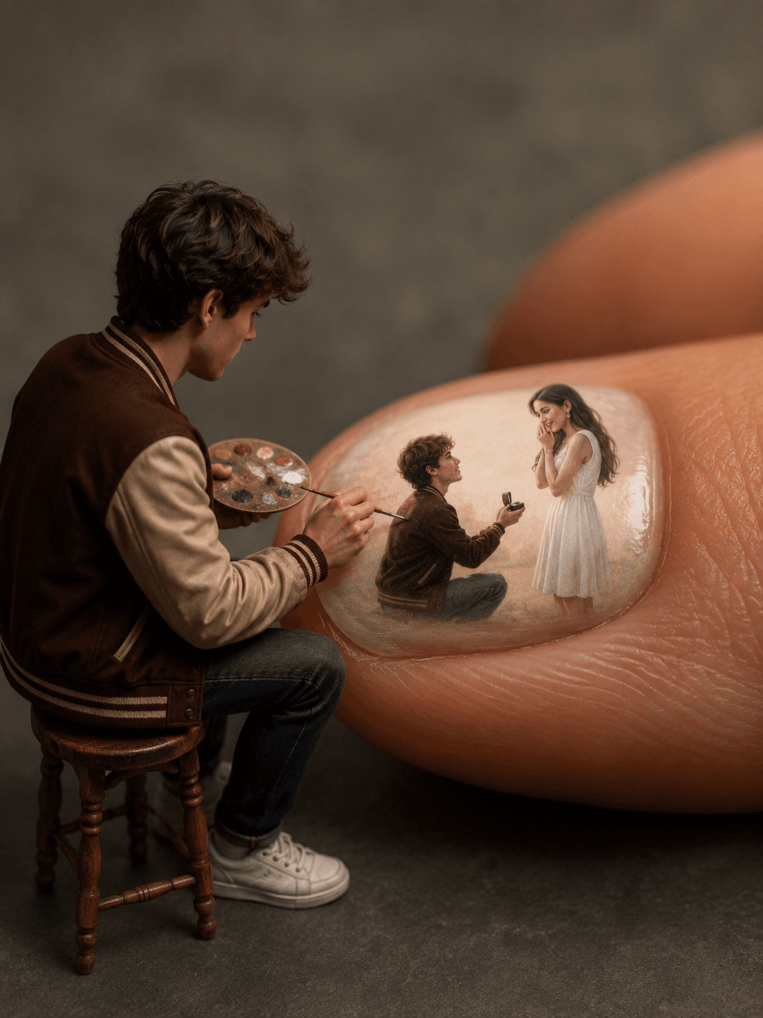 Miniature Artist on Fingernail AI Image Prompt | Hyper-Realistic Macro Photography