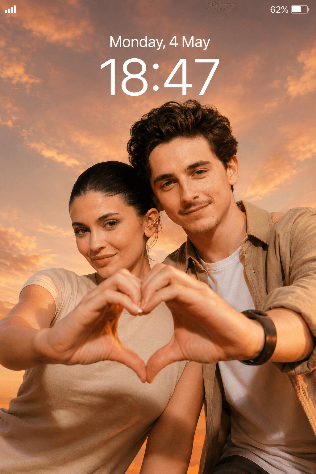 Ultra Realistic Couple Heart Hands Sunset Selfie Lock Screen Prompt | AI Photo Generator
