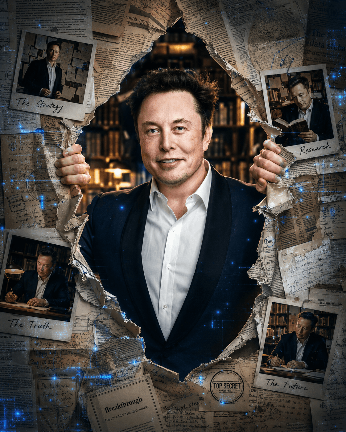 Ultra Realistic Newspaper Wall Tear Portrait Prompt | Cinematic Library Scene | AI Photo Manipulation Prompt