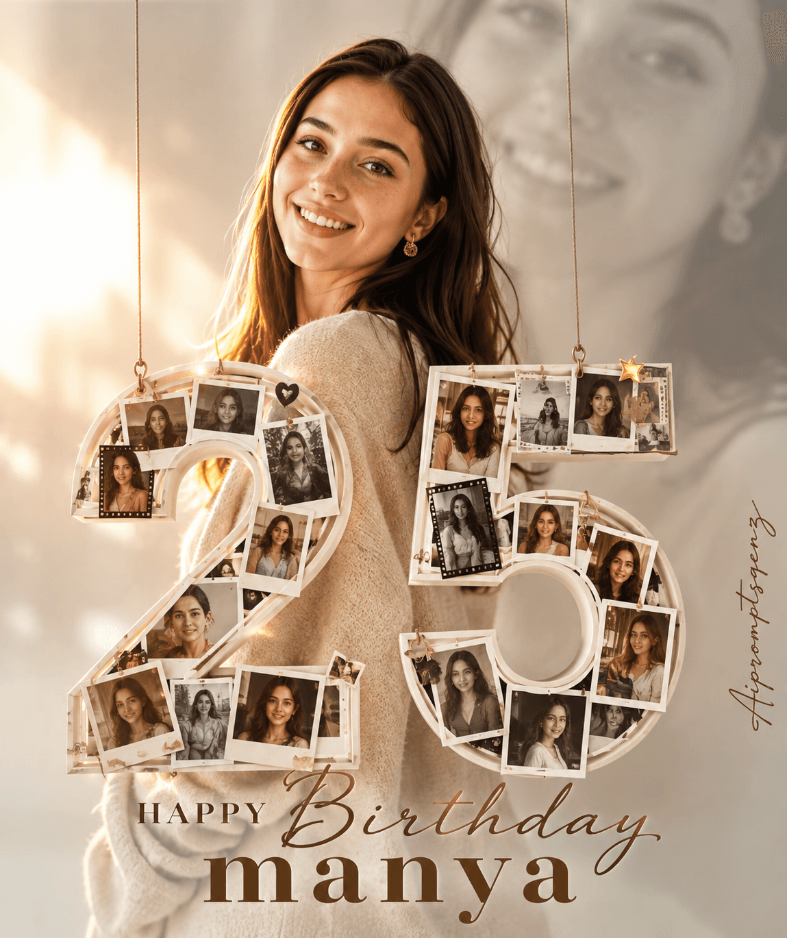 25th Birthday Photo Collage Poster Template | Personalized Happy Birthday Portrait Design | Viral Instagram Birthday Edit | Luxury Polaroid Photo Montage