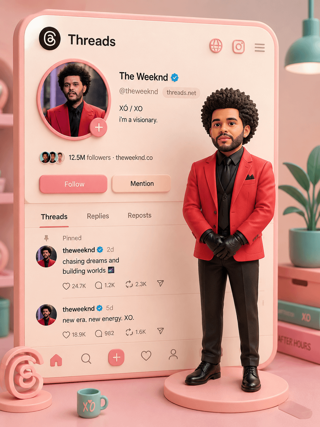 Threads Profile 3D Diorama Prompt | Cute Pastel Mini-Me Social Media UI AI Image Generator