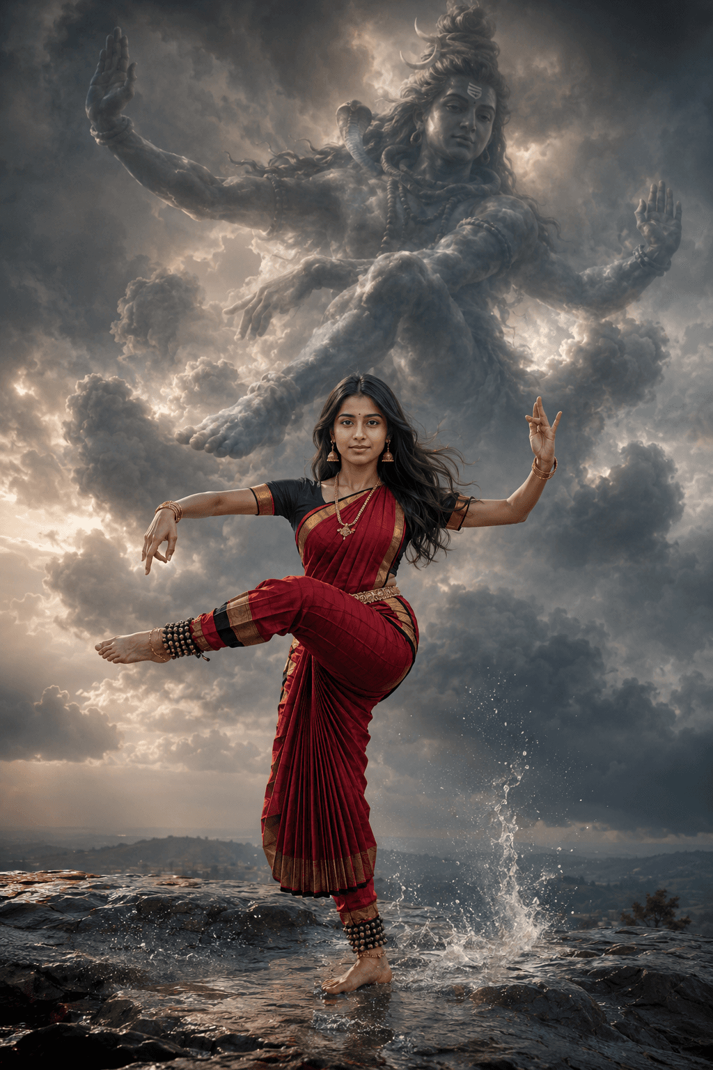 100% Face Preservation AI Prompt | Bharatanatyam Nataraja Pose with Divine Shiva Cloud Cinematic Portrait
