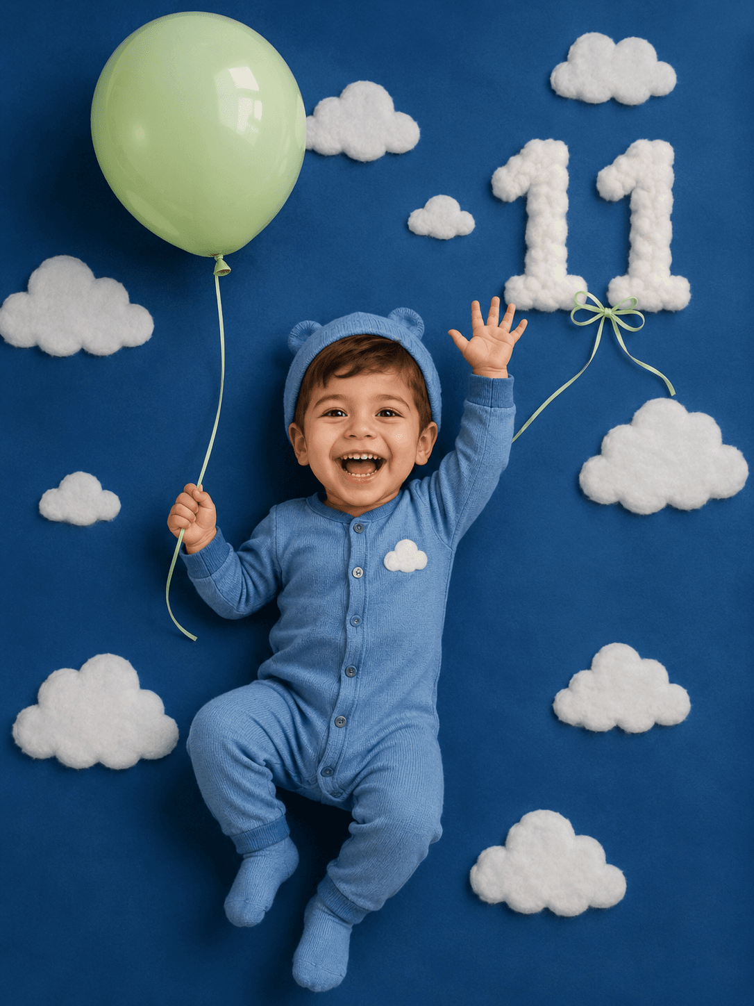 11-Month Baby Milestone Photoshoot Prompt | Dreamy Sky Theme with Clouds & Balloon | AI Photo Generation