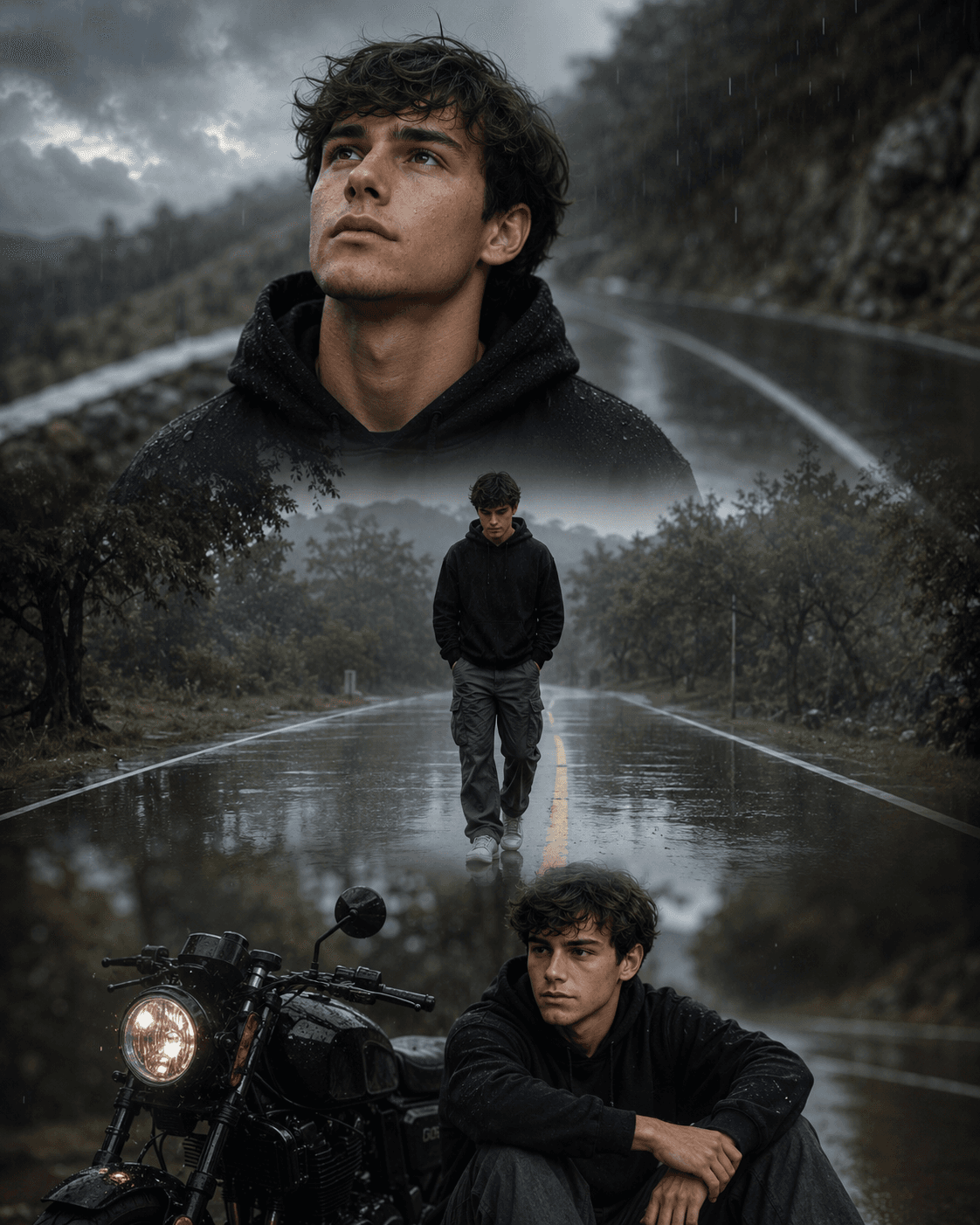 Ultra Premium Rainy Road Cinematic Collage Prompt | 4:5 Viral Instagram AI Photo Edit