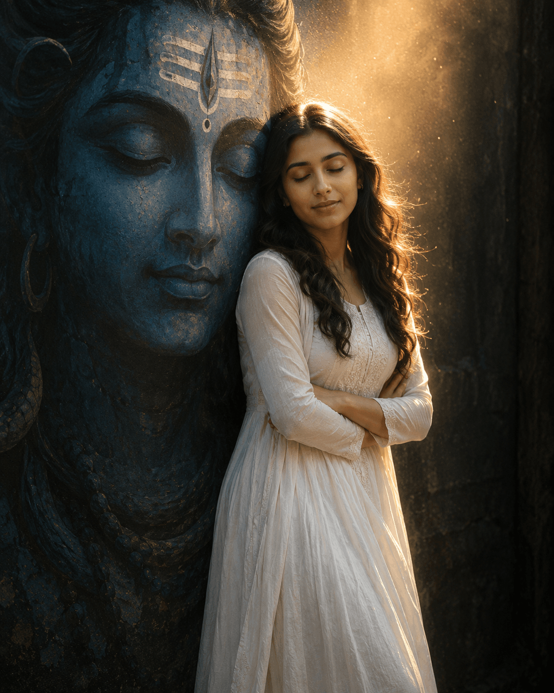 South Asian Woman with Lord Shiva Cinematic Portrait Prompt | Face Lock AI Photo Realism 4:5
