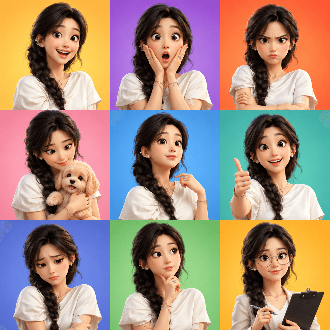 3D Pixar Style Cartoon Avatar Prompt | 9 Expressions Character Sheet | AI Image Generation Prompt | Emoji Style Character Design | ChatGPT & DALL·E Prompt — AI prompt result