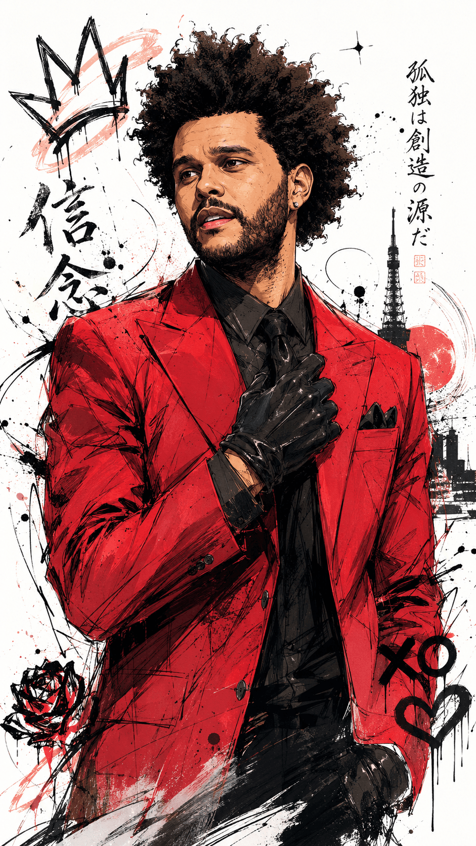 Japanese Graffiti Portrait Prompt | High-Detail Anime Character Illustration with Ink Splatter Art