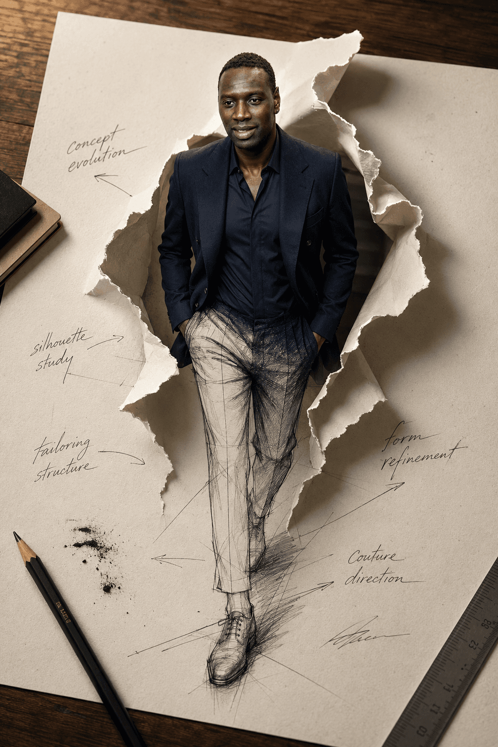 Luxury Fashion Editorial Paper Tear AI Prompt | Concept-to-Couture Photorealistic Portrait with Identity Preservation — AI prompt result
