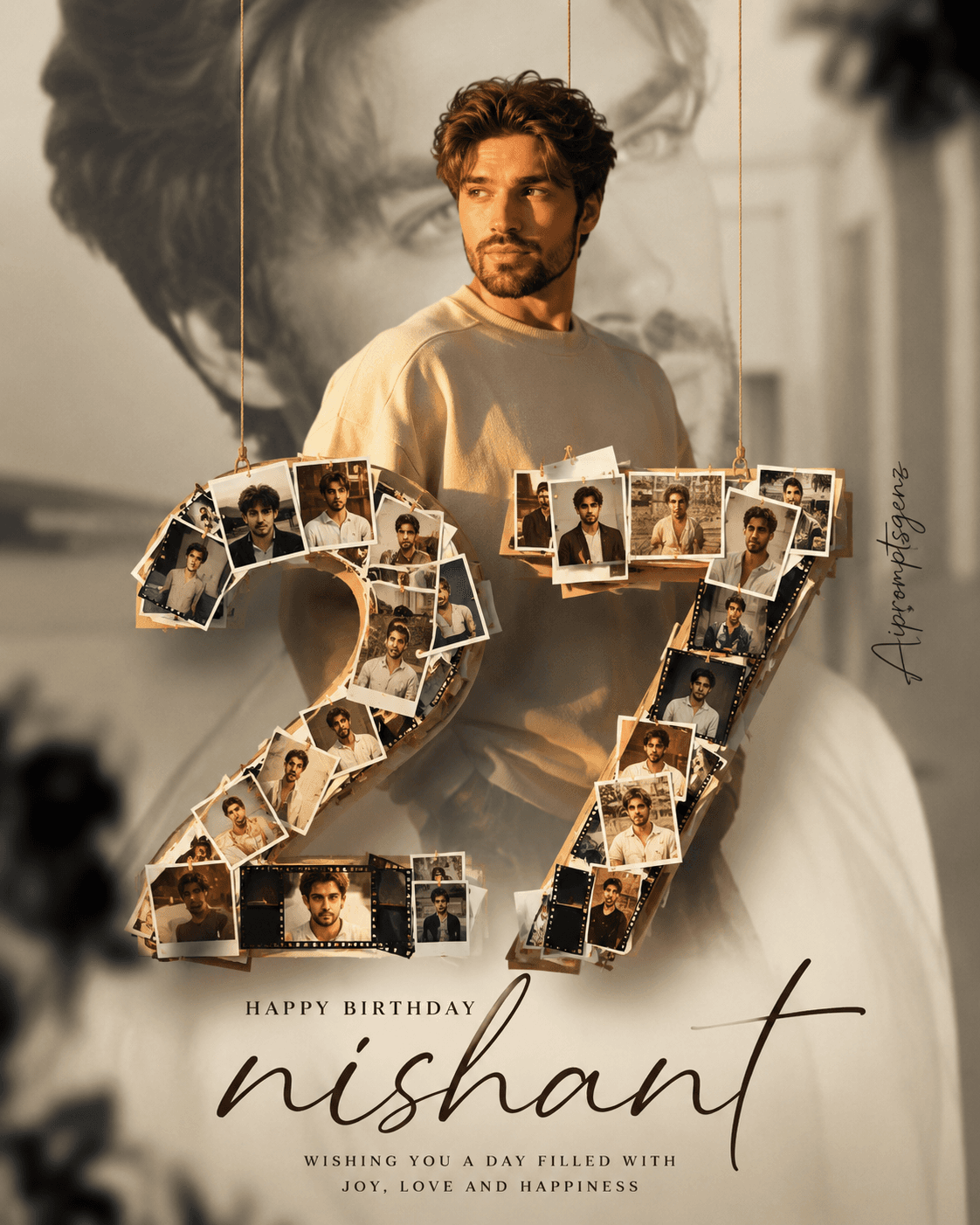 27th Birthday AI Photo Editing Prompt | Cinematic Polaroid Number Poster | Premium Viral Birthday Artwork
