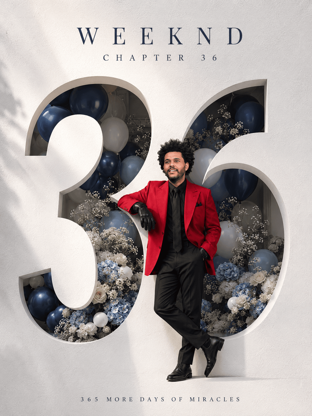 Weeknd 36th Birthday AI Prompt | Luxury 3D Cutout Number Poster with Photorealistic Portrait