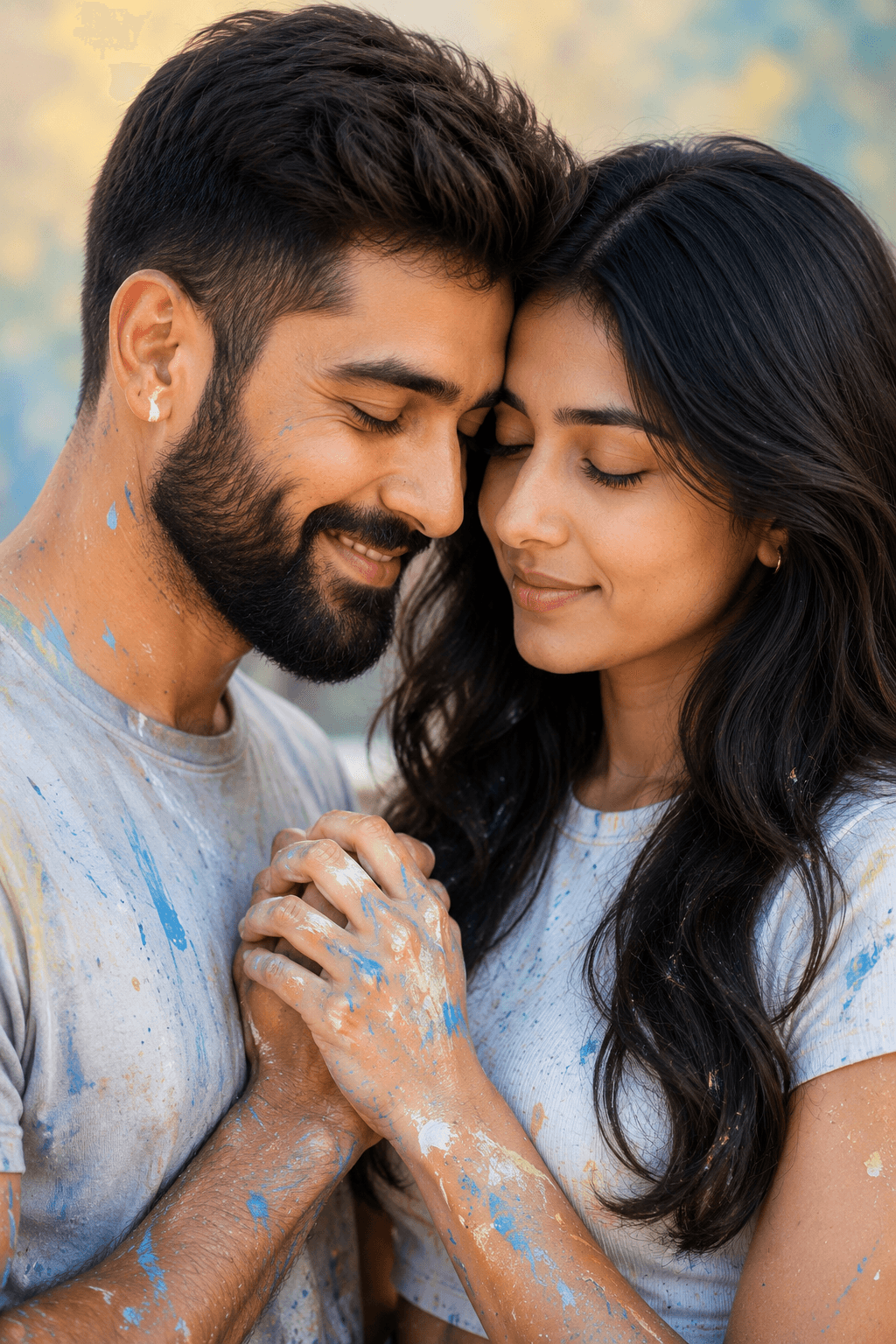 Romantic Couple Painting Scene Prompt | Hyper-Realistic Intimate Portrait AI Prompt