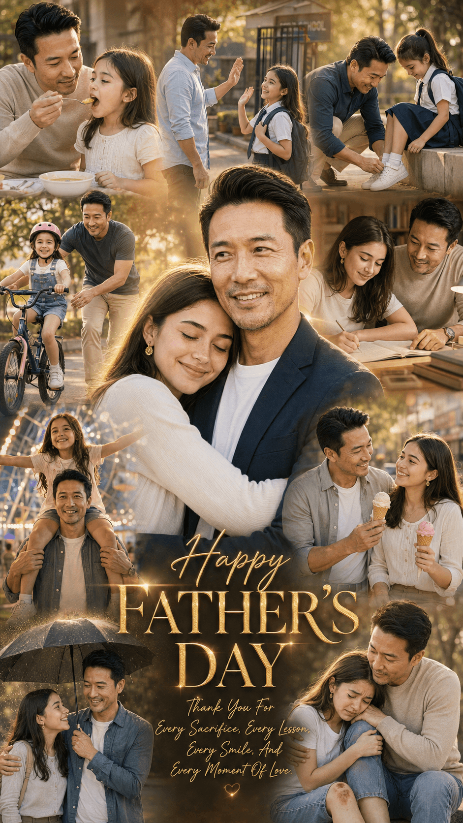 Father’s Day AI Photo Collage Prompt | Emotional Cinematic Father Daughter Memory Poster | Ultra Realistic Tribute Design