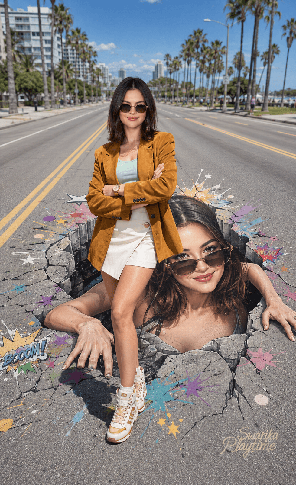 Ultra Realistic 3D Street Art Illusion Poster Prompt | Fashion Editorial AI Image Generator