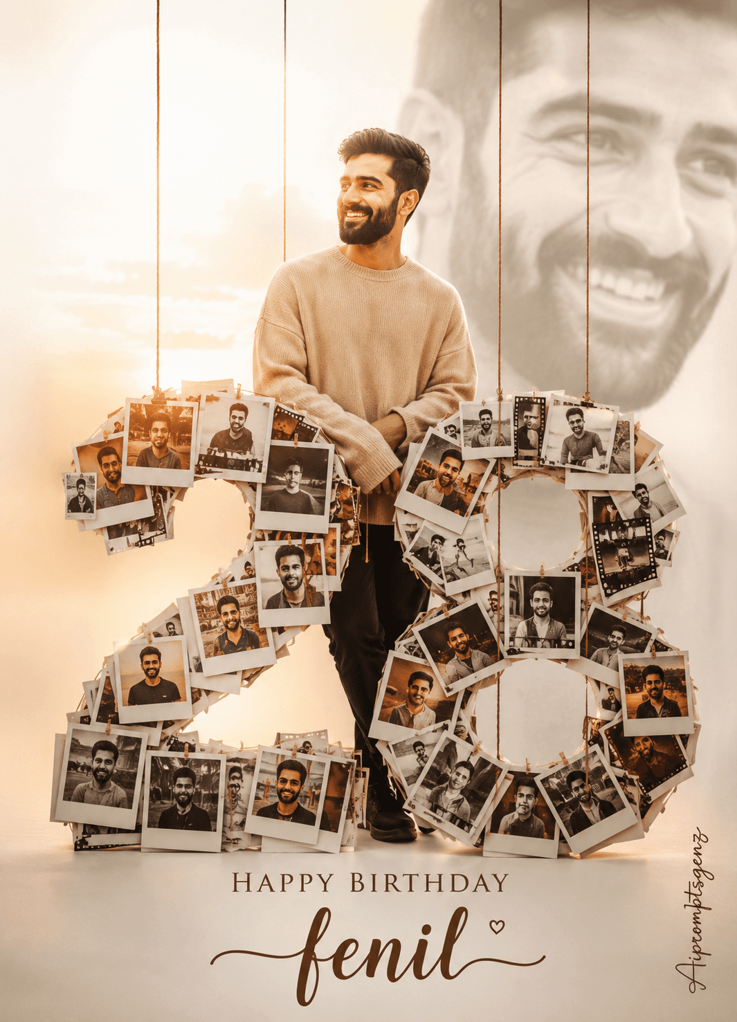 Viral 28th Birthday Poster AI Prompt | Ultra Realistic Polaroid Number Photo Collage | Luxury Editorial Birthday Portrait | Instagram Birthday Design