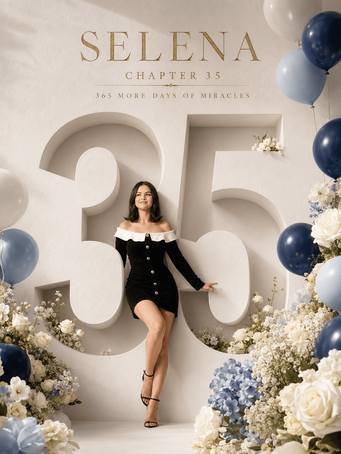 Luxury 35th Birthday Poster Prompt | Elegant 3D Cut-Out Number Birthday Photo Edit for AI Image Generation