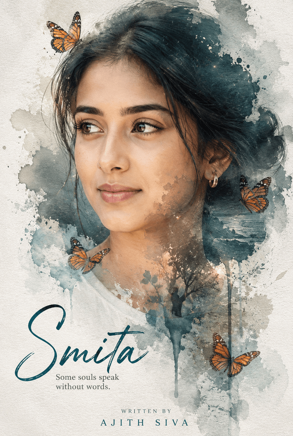 Watercolor Double Exposure Portrait Prompt | Cinematic Butterfly Book Cover AI Art Prompt