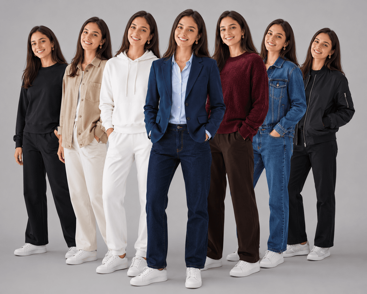 Ultra-Photorealistic 7 Outfit Clone Studio Portrait Prompt | Luxury Fashion AI Image Prompt — AI prompt result