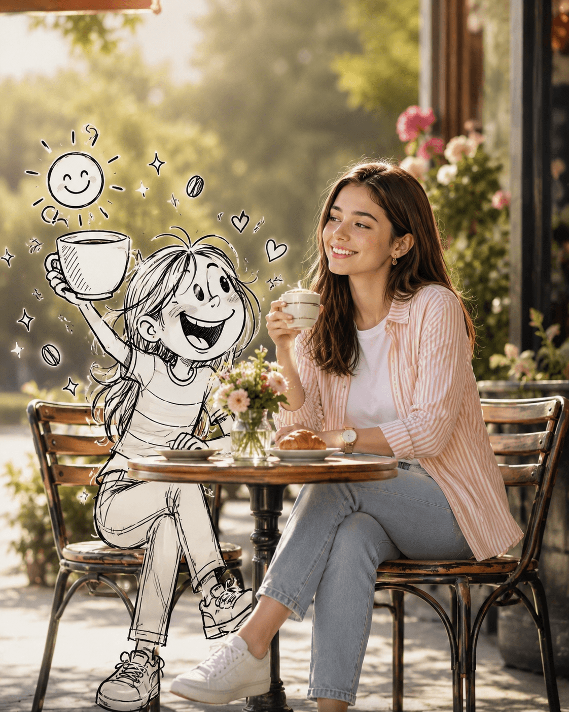 Ultra Realistic Lifestyle Morning Coffee Prompt with Line Art Character | AI Image Prompt for Facebook, Midjourney & ChatGPT — AI prompt result