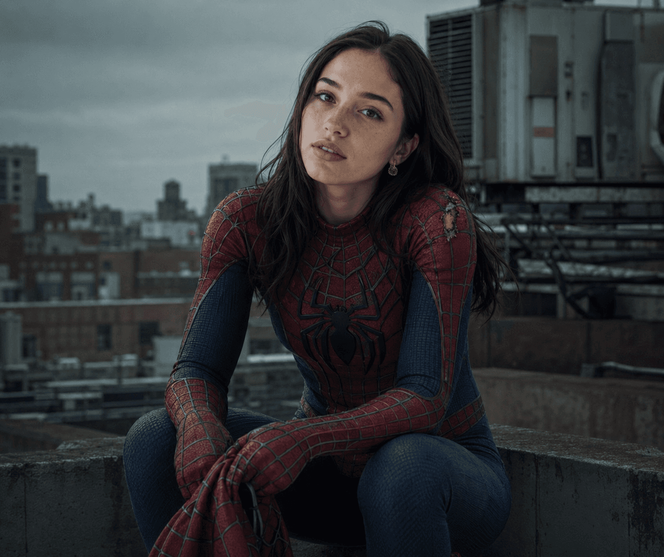 Photorealistic Spider Superhero Rooftop Portrait Prompt | Face Reference | Cinematic Movie Still AI Prompt — AI prompt result