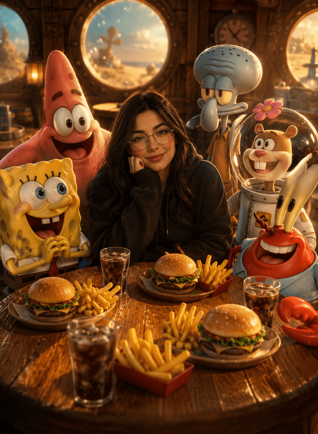 Krusty Krab Friends AI Prompt | Cinematic Pixar Style Restaurant Scene with Sponge Characters — AI prompt result