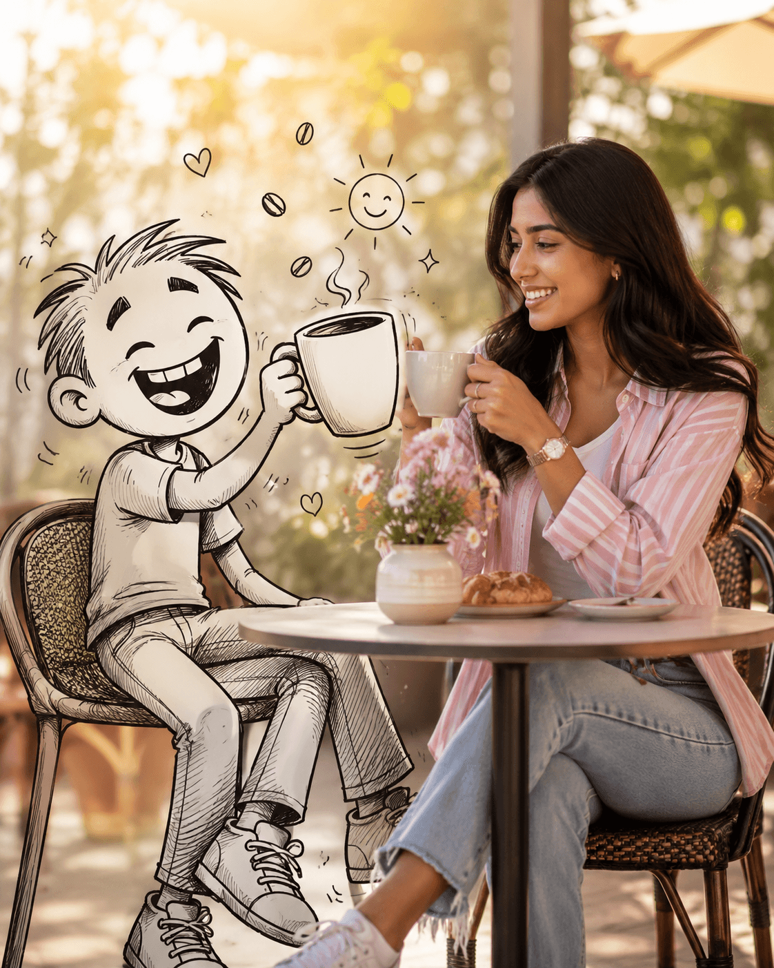 Ultra Realistic Lifestyle Morning Coffee Prompt with Line Art Doodle Character | AI Photo Prompt for ChatGPT & Midjourney — AI prompt result