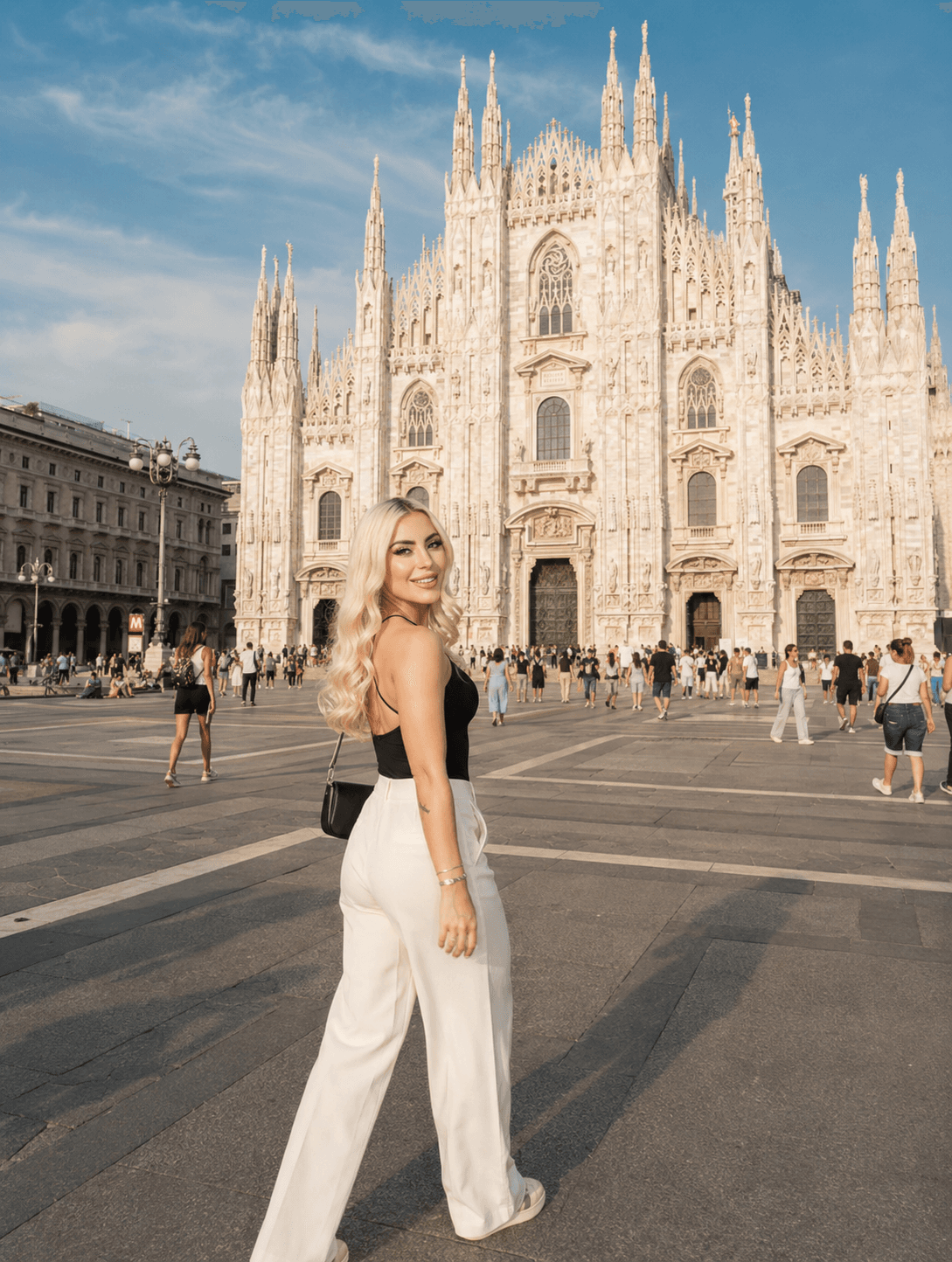 Piazza del Duomo Milan AI Photo Prompt | Ultra Realistic Luxury Travel Portrait with Identity Consistency — AI prompt result