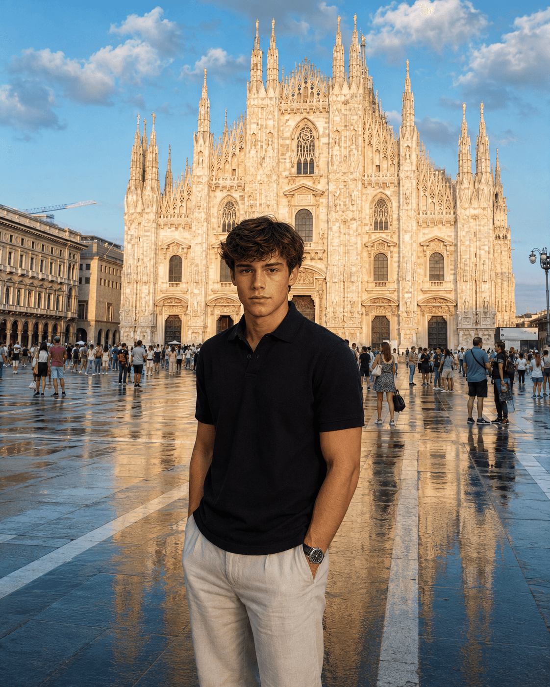Photorealistic Milan Duomo Travel Portrait AI Prompt | Consistent Identity | Luxury Editorial Photo — AI prompt result