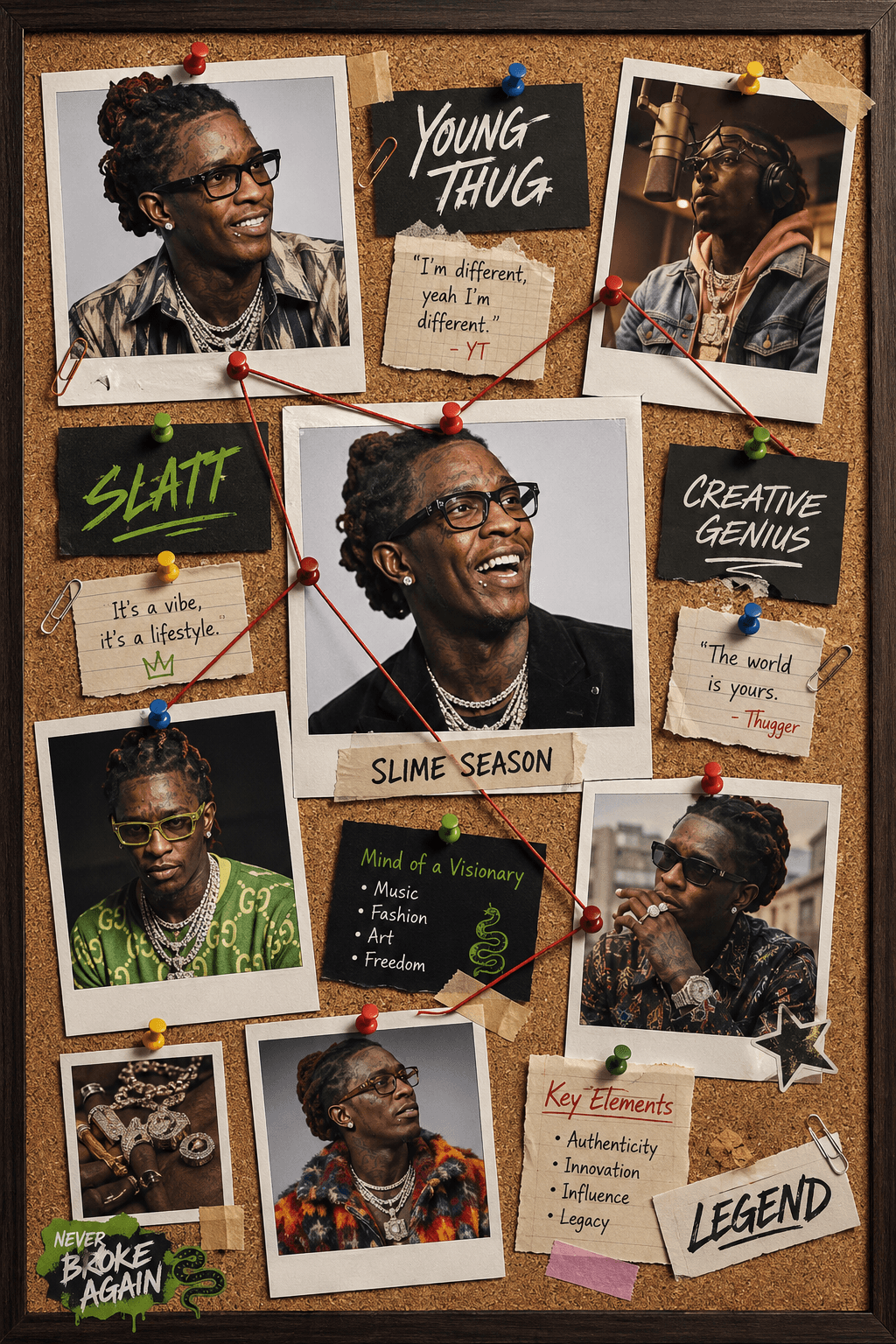 Young Thug Polaroid Pinboard Poster Prompt | Ultra Realistic AI Moodboard Design — AI prompt result