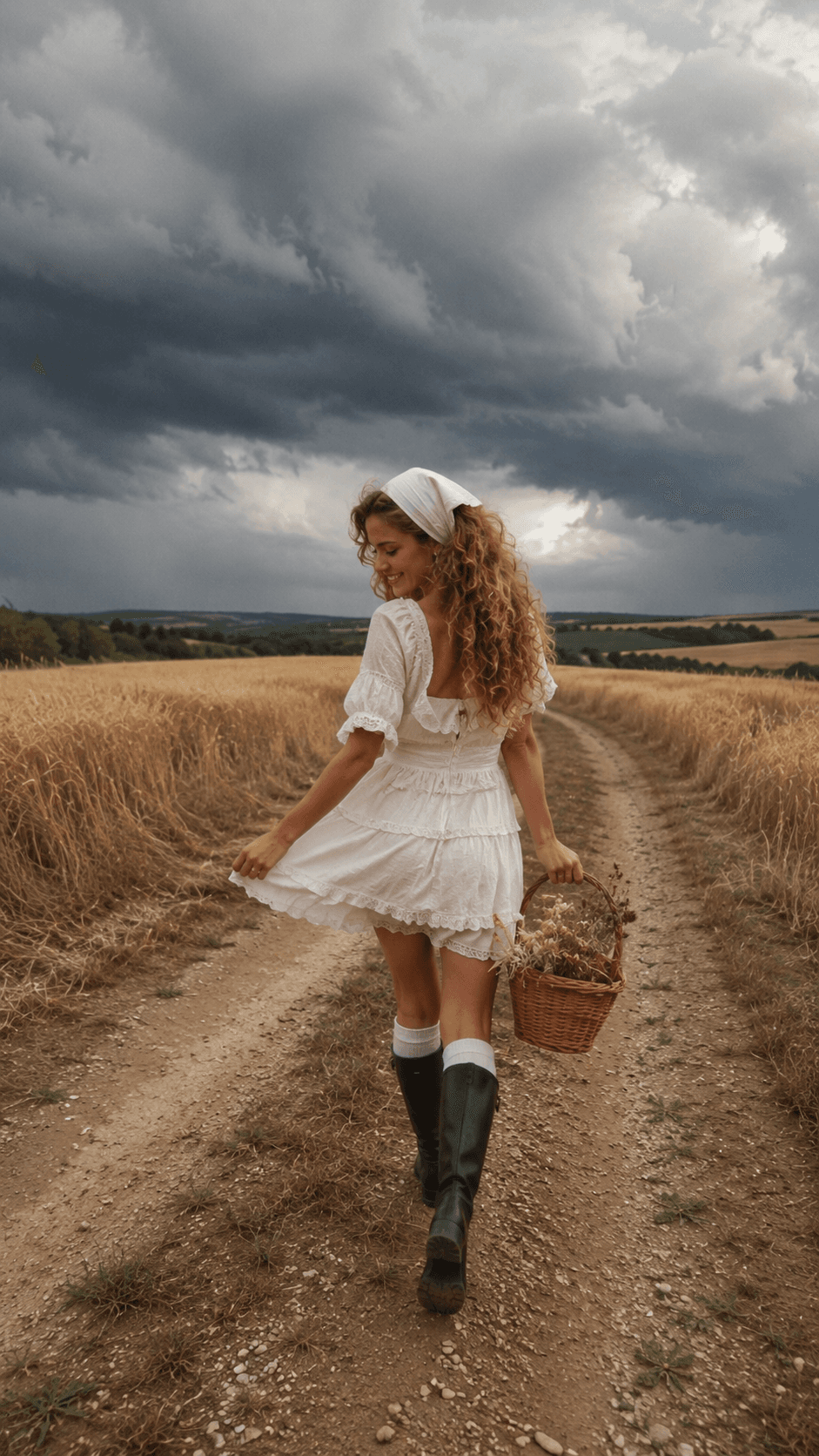 Ultra Realistic Cinematic Countryside Full Body Photo Prompt | Reference Lock AI Photography Prompt | Storm Field Fashion Portrait | Flux, GPT Image, Midjourney — AI prompt result
