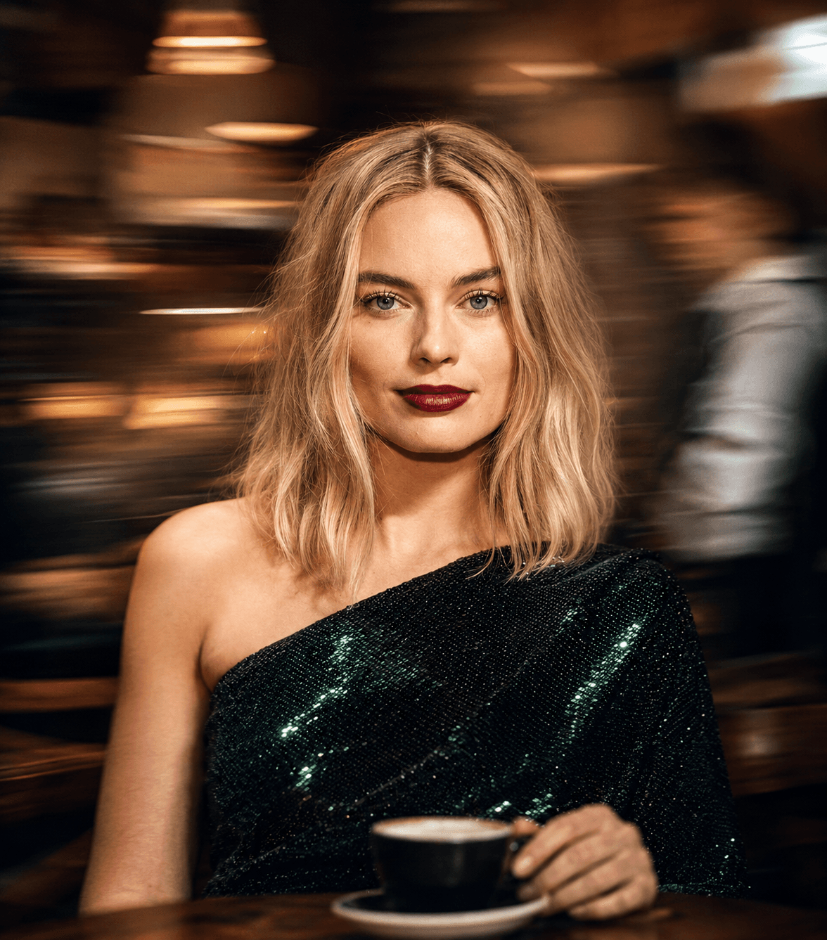 Premium Café Cinematic Motion Blur Portrait Prompt | Luxury Coffee Shop Editorial AI Photo — AI prompt result